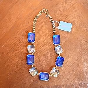 NWT Piper K chunky square blue rhinestone necklace
